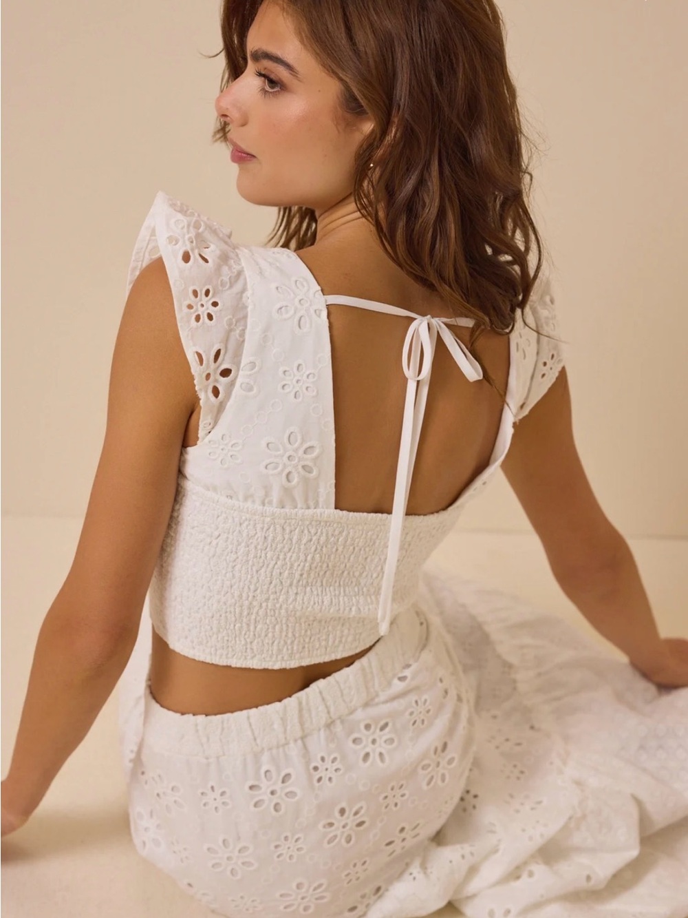 Altar'd State White Eyelet Tiered Maxi Skirt Set - Picture 4 of 7
